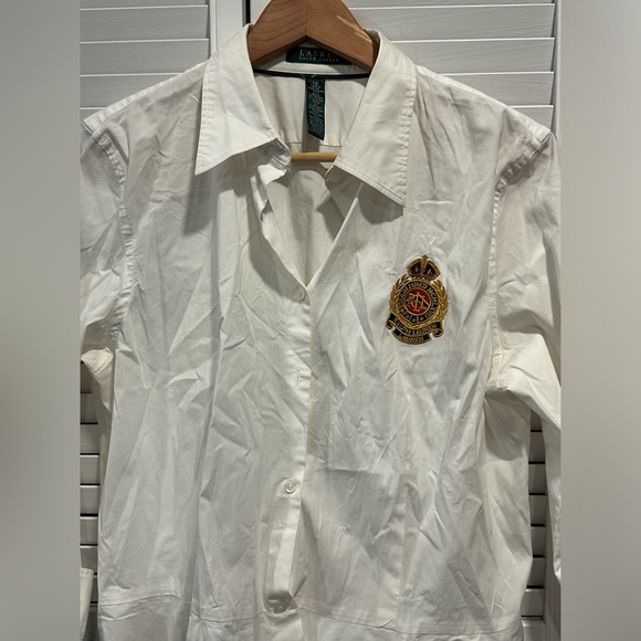 Lauren Ralph Lauren solid white button up Peplin blouse with RL Logo size 16 - Picture 3 of 10